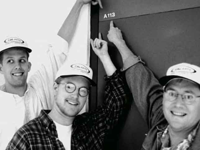 Pixar animators Pete Docter, Andre Stanton, and John Lasseter